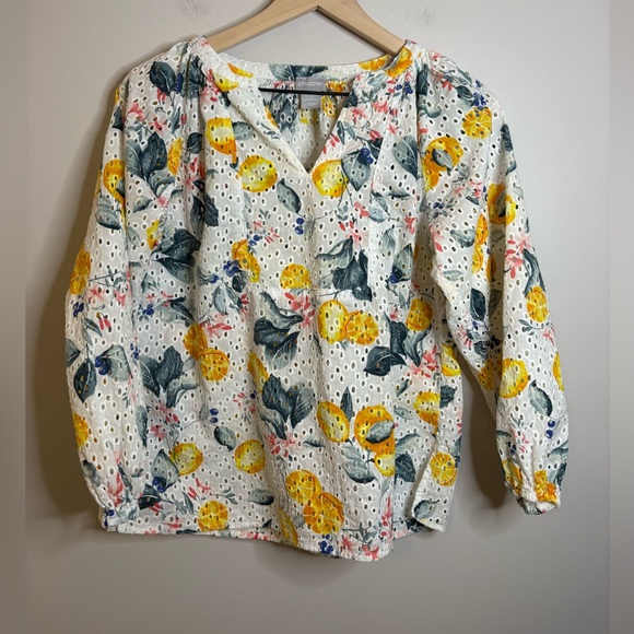 Chico's Tops - Women’s Chico's lemon floral print eyelet boho top- Chico’s size 1/8-10